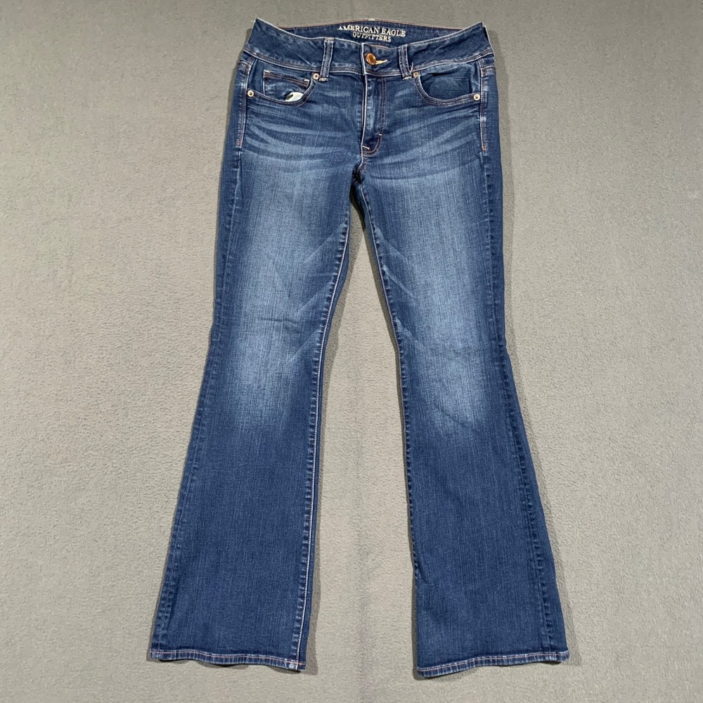 American Eagle Kick Boot Jeans Women 8 Short Blue Super Stretch Low Rise Flare